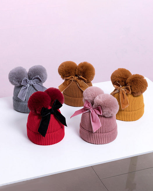 Double Pom & Bow Beanies