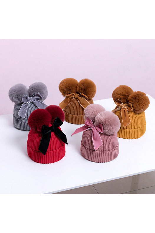 Double Pom & Bow Beanies