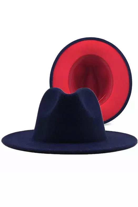 Navy Blue & Red Bottom Fedora Hat