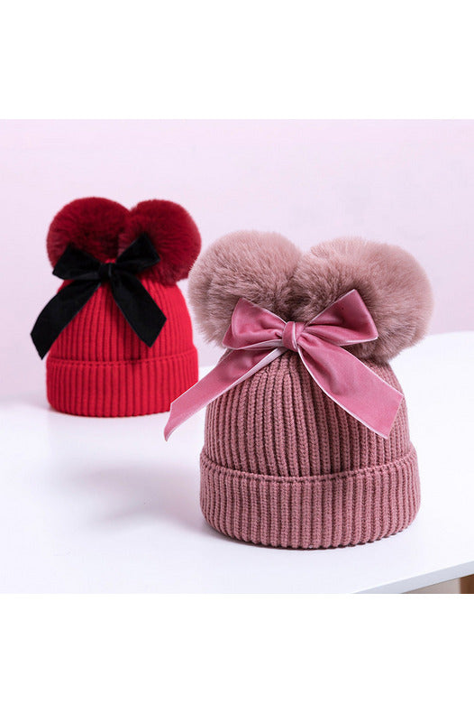 Double Pom & Bow Beanies