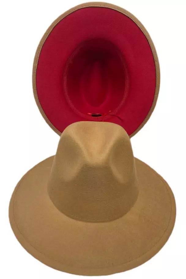 Tan & Red Bottom Fedora Hat