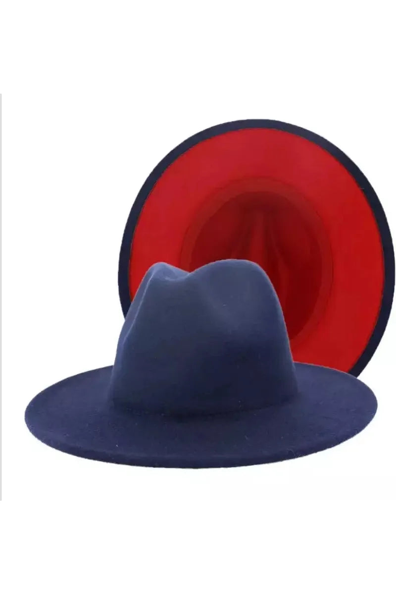 Navy Blue & Red Bottom Fedora Hat