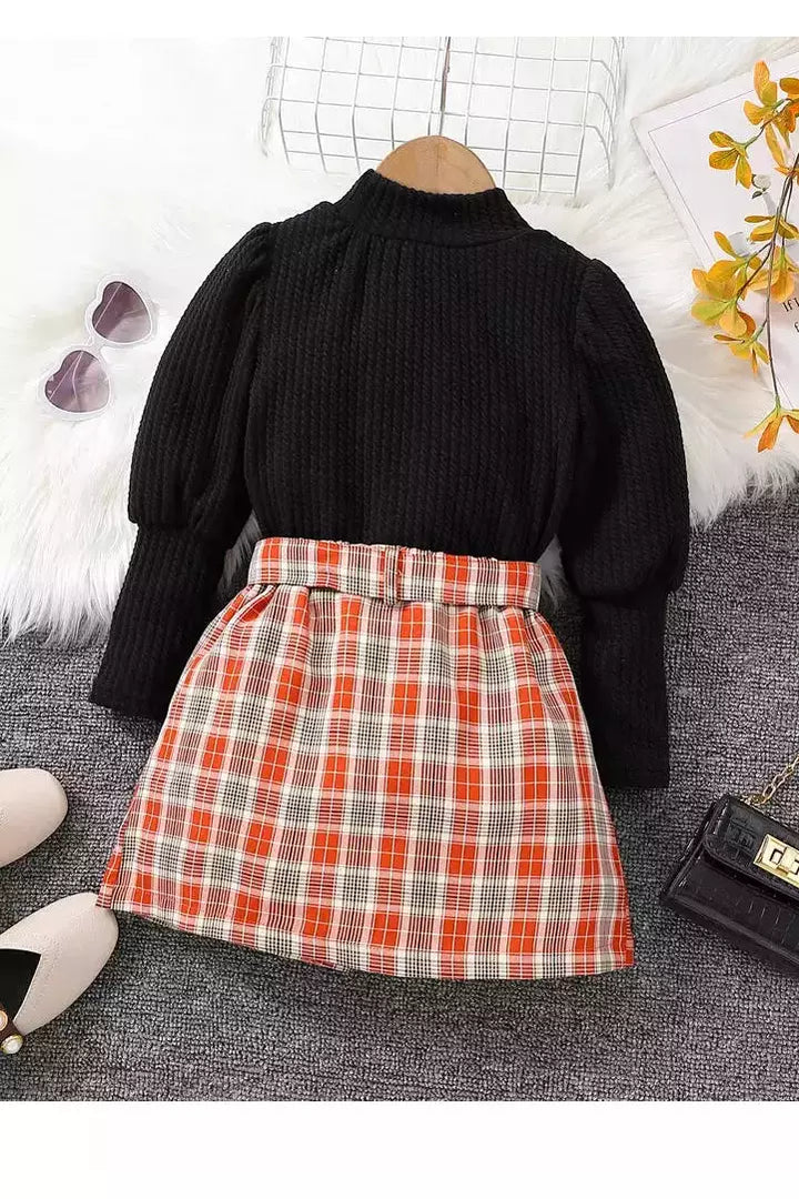 Black Puff Sleeve Skirt Set