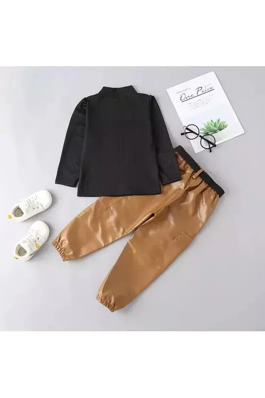 Chocolate Cargo Leather Pant Set