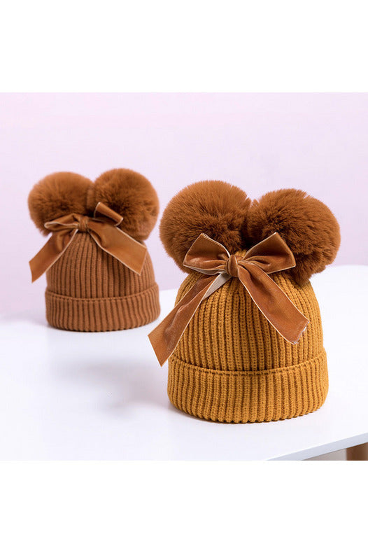 Double Pom & Bow Beanies