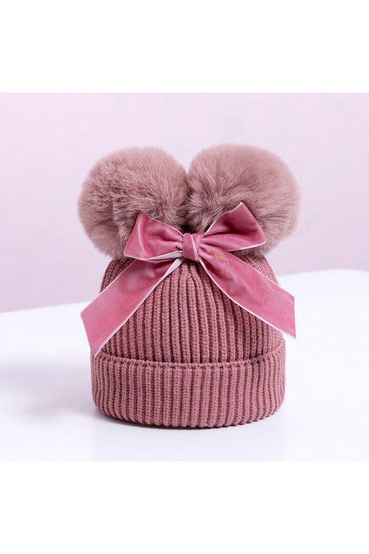 Double Pom & Bow Beanies