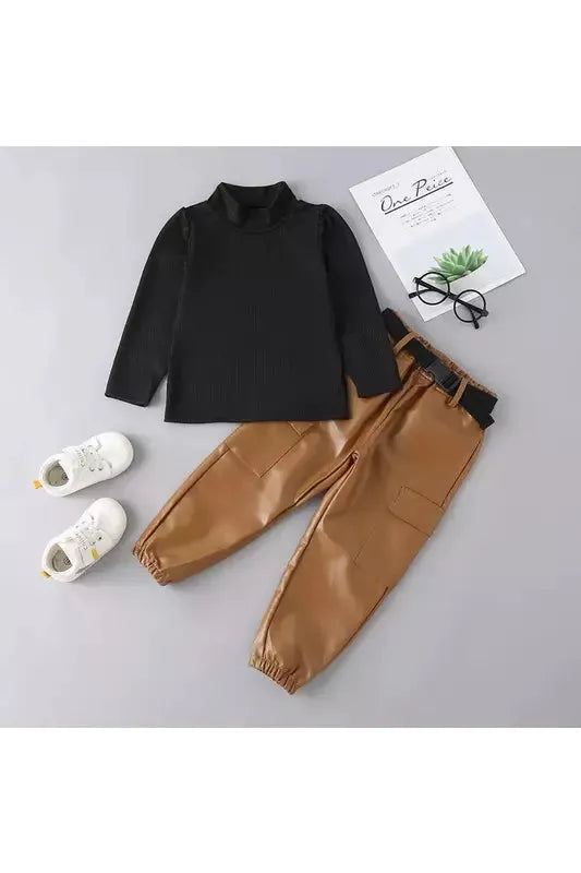 Chocolate Cargo Leather Pant Set