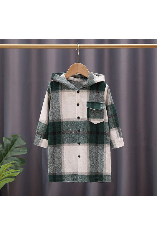 Hooded Plaid Shacket (Green)